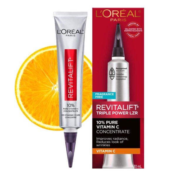 L'Oreal Paris Revitalift 10% Pure Vitamin C Face Serum, Brighter Skin, Reduced Wrinkles, Fragrance Free 1 0z